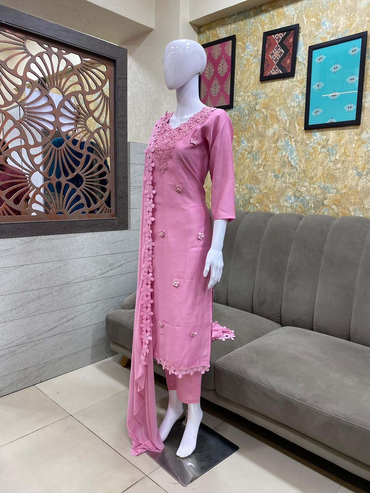 Pink & Rani Kiana Roman Silk Readymade Pant Style Suits Wholesaler India