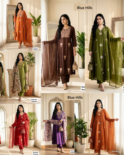 Pinterest Premium Blue Hills Silk Readymade Pant Style Suits Wholesaler Gujarat