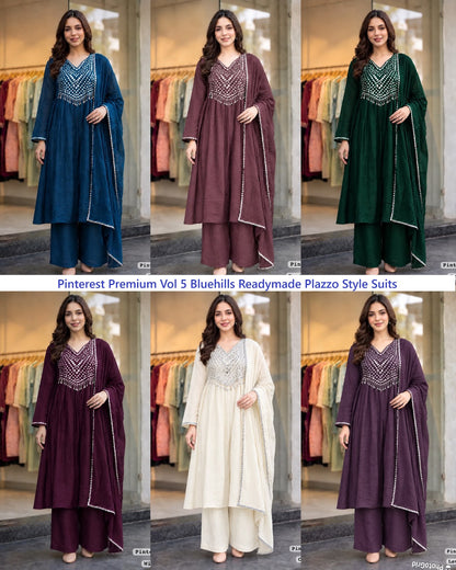 Pinterest Premium Vol 5 Bluehills Crush Readymade Plazzo Style Suits Wholesale Price
