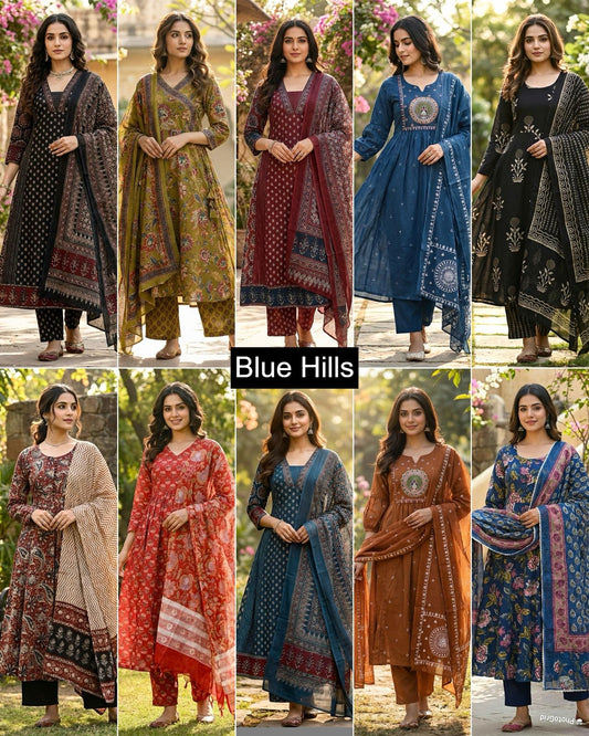 Pinterest Series Blue Hills Rayon Readymade Anarkali Suits Manufacturer Ahmedabad