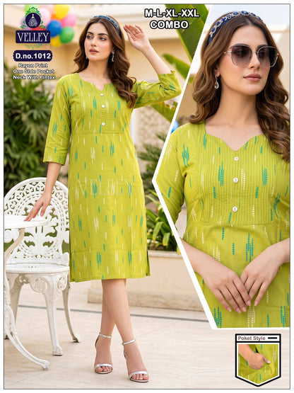 Pintex Pattern 2609 Velley Rayon Kurti With Pocket Supplier Gujarat