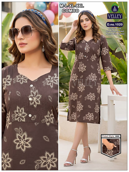Pintex Pattern 2609 Velley Rayon Kurti With Pocket Supplier Gujarat