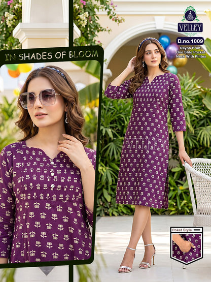 Pintex Pattern 2609 Velley Rayon Kurti With Pocket Supplier Gujarat