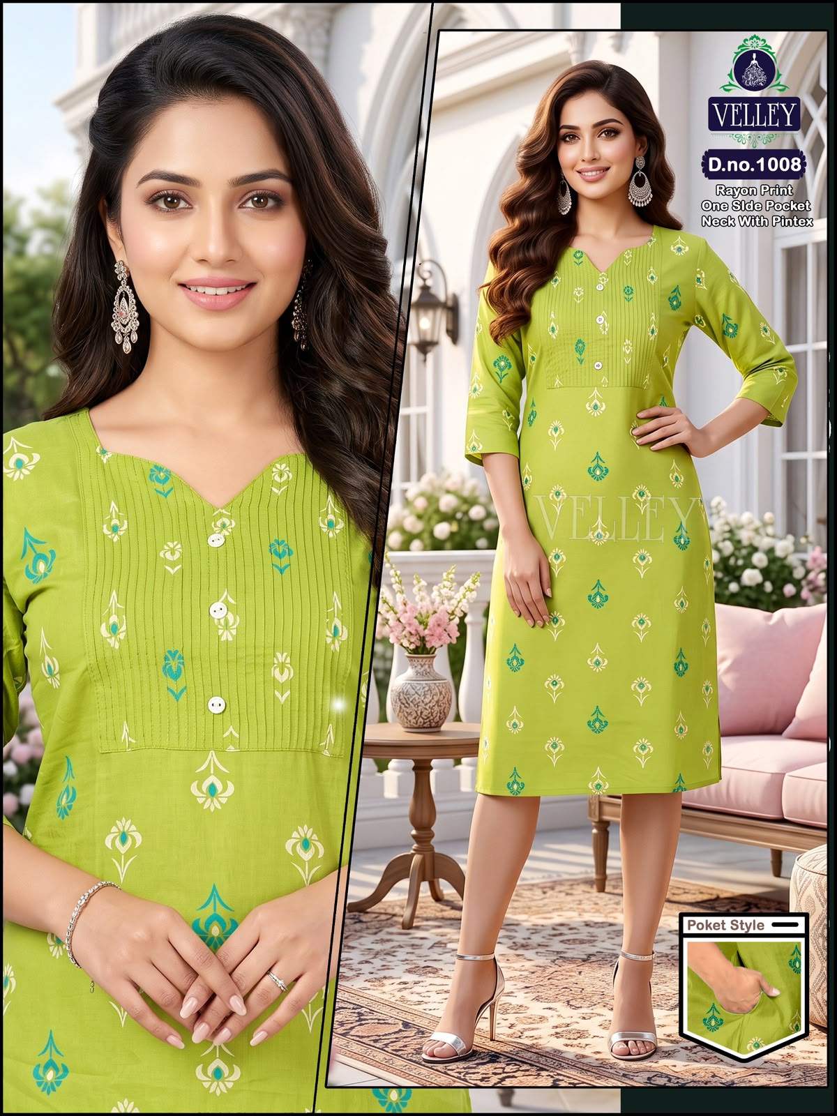 Pintex Pattern 2609 Velley Rayon Kurti With Pocket Supplier Gujarat
