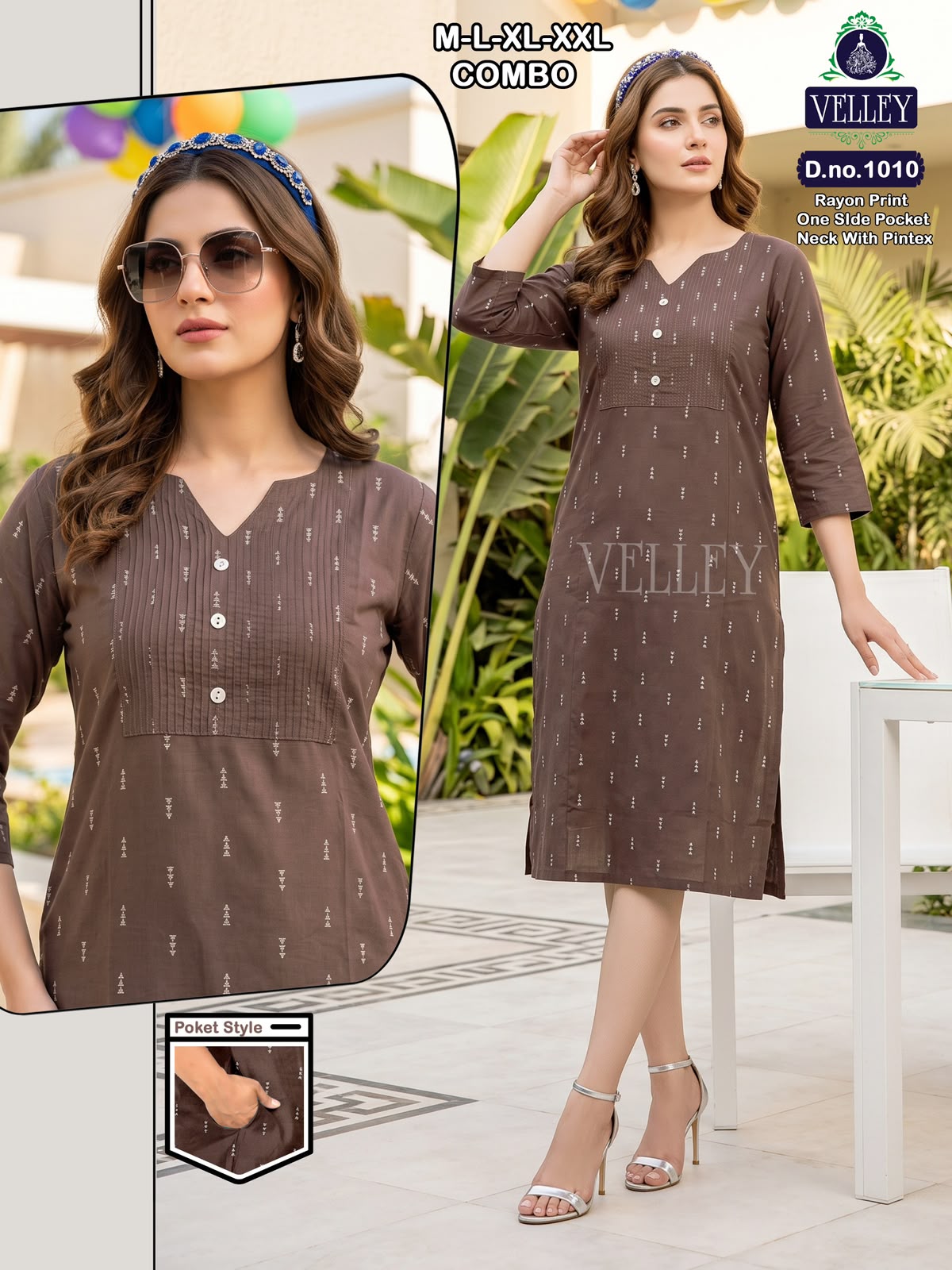 Pintex Pattern 2609 Velley Rayon Kurti With Pocket Supplier Gujarat