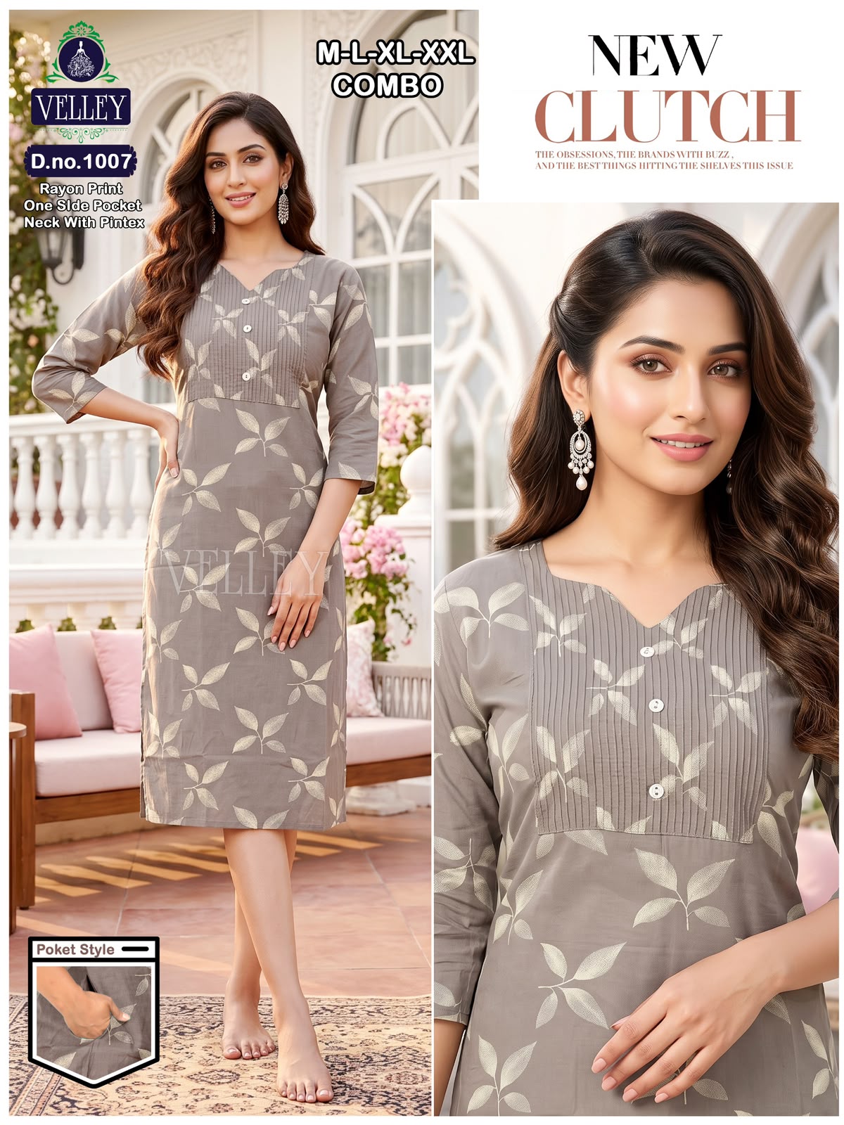 Pintex Pattern 2609 Velley Rayon Kurti With Pocket Supplier Gujarat