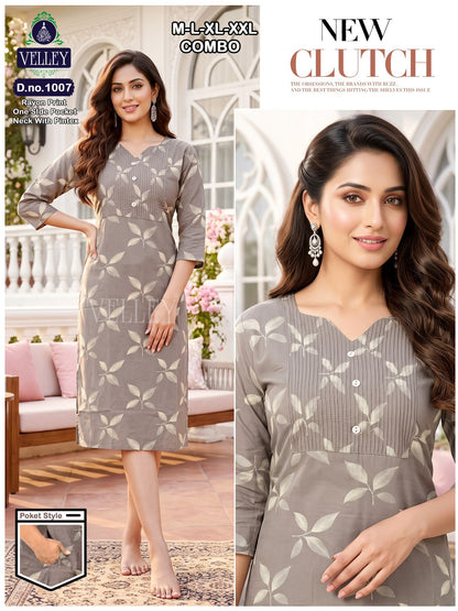 Pintex Pattern 2609 Velley Rayon Kurti With Pocket Supplier Gujarat