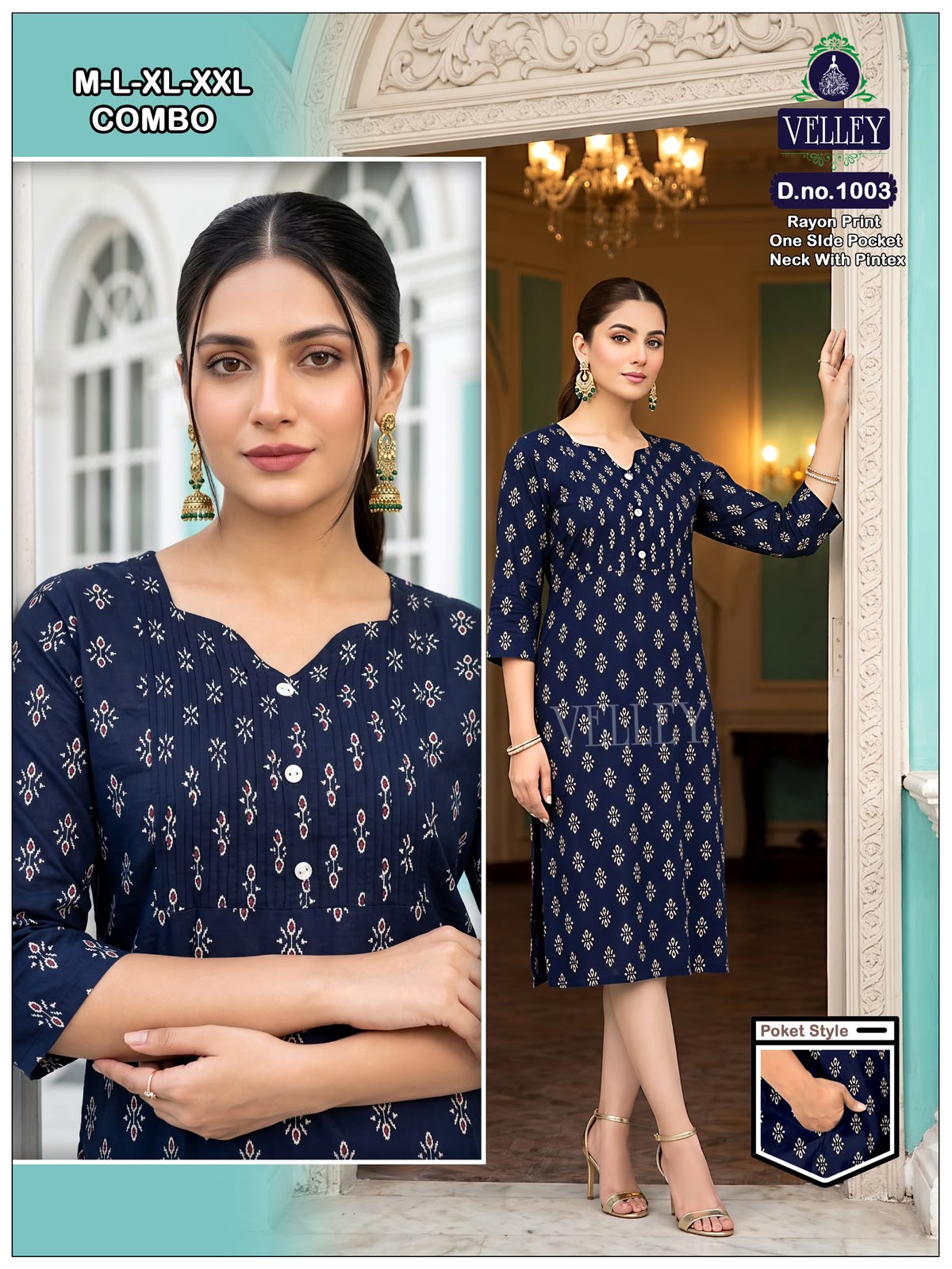 Pintex Pattern 2609 Velley Rayon Kurti With Pocket Supplier Gujarat