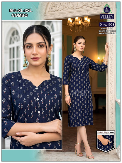 Pintex Pattern 2609 Velley Rayon Kurti With Pocket Supplier Gujarat