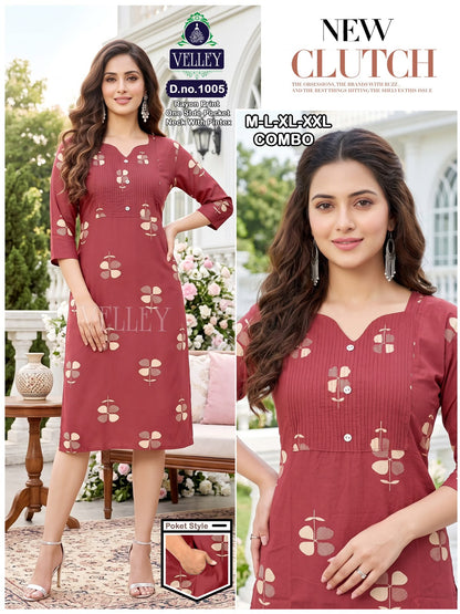 Pintex Pattern 2609 Velley Rayon Kurti With Pocket Supplier Gujarat