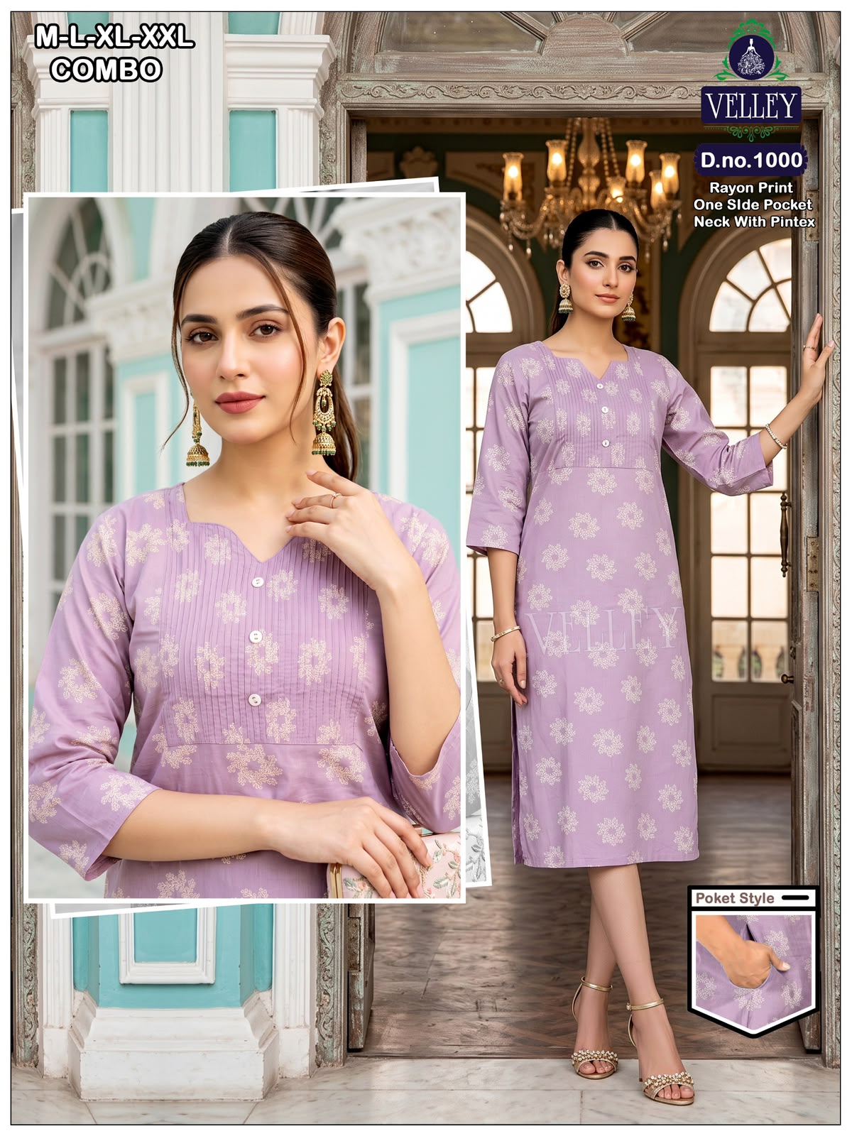 Pintex Pattern 2609 Velley Rayon Kurti With Pocket Supplier Gujarat