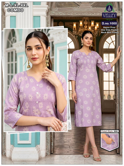 Pintex Pattern 2609 Velley Rayon Kurti With Pocket Supplier Gujarat