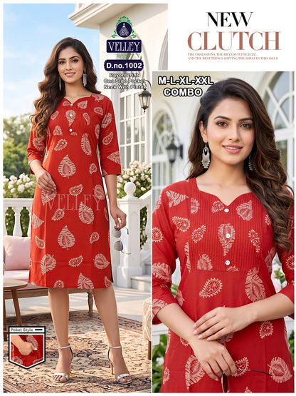 Pintex Pattern 2609 Velley Rayon Kurti With Pocket Supplier Gujarat
