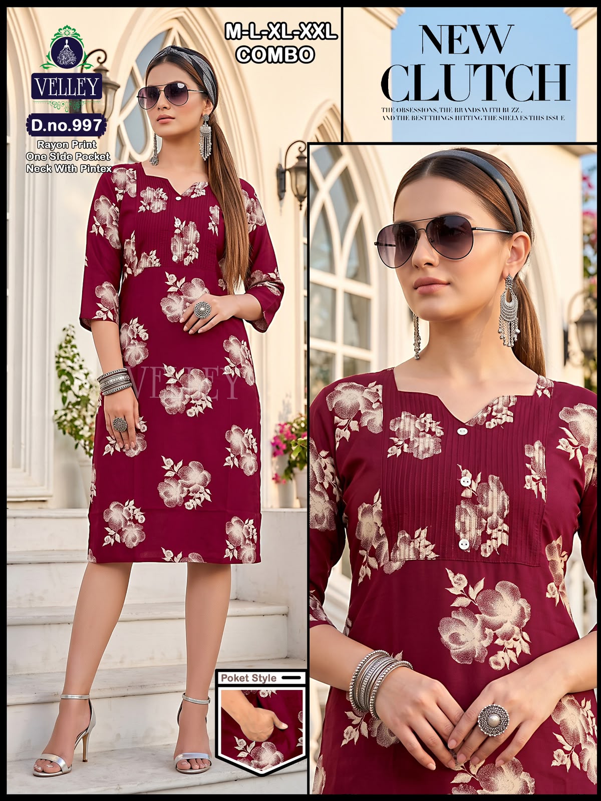 Pintex Pattern 2609 Velley Rayon Kurti With Pocket Supplier Gujarat
