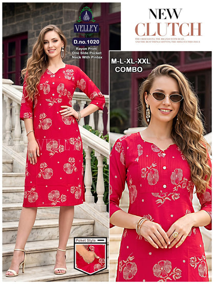 Pintex Pattern 2609 Velley Rayon Kurti With Pocket Supplier Gujarat
