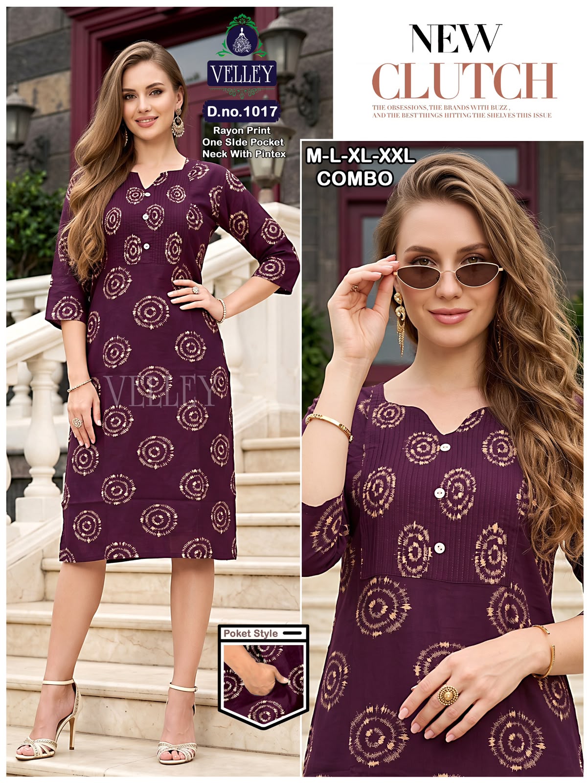 Pintex Pattern 2609 Velley Rayon Kurti With Pocket Supplier Gujarat