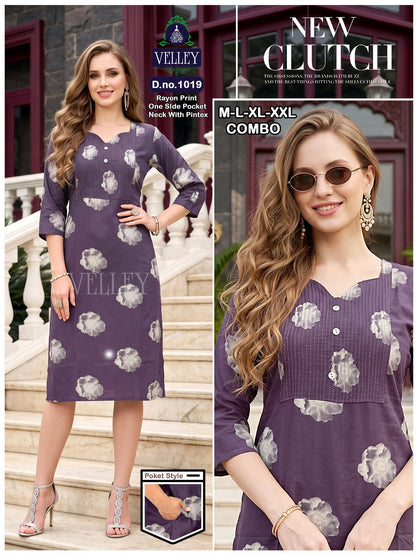Pintex Pattern 2609 Velley Rayon Kurti With Pocket Supplier Gujarat