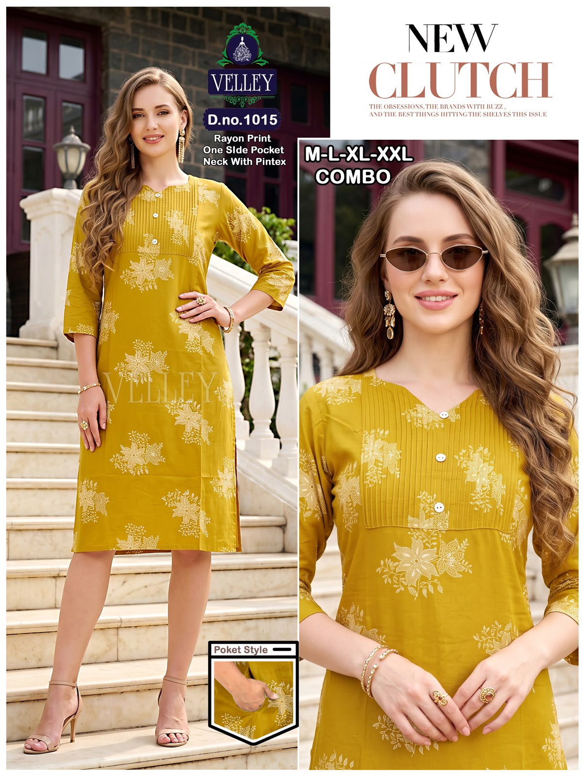 Pintex Pattern 2609 Velley Rayon Kurti With Pocket Supplier Gujarat