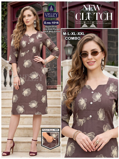 Pintex Pattern 2609 Velley Rayon Kurti With Pocket Supplier Gujarat