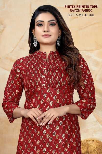 Pintex Work 261224 Sangeet Rayon Short Kurtis Wholesaler Gujarat