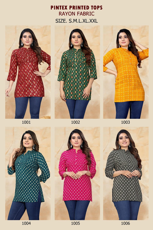 Pintex Work 261224 Sangeet Rayon Short Kurtis Wholesaler Gujarat