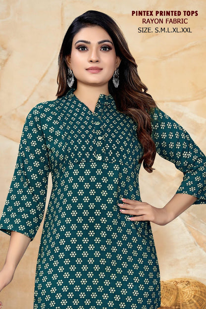 Pintex Work 261224 Sangeet Rayon Short Kurtis Wholesaler Gujarat