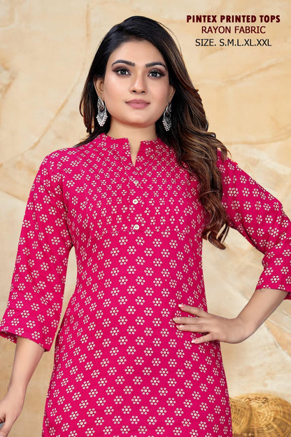 Pintex Work 261224 Sangeet Rayon Short Kurtis Wholesaler Gujarat