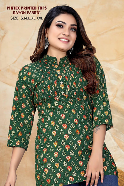 Pintex Work 261224 Sangeet Rayon Short Kurtis Wholesaler Gujarat