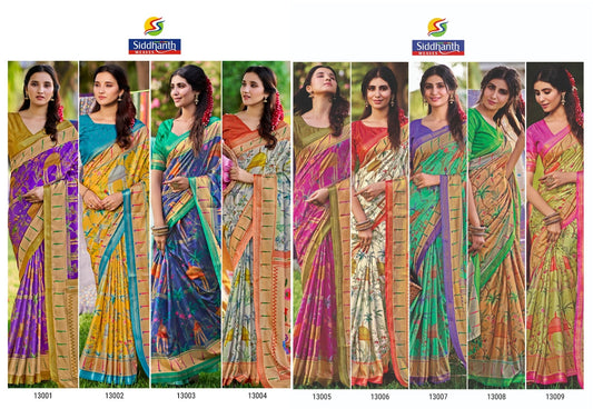 Pistachio Prints Siddhanth Soft Cotton Sarees Wholesaler India