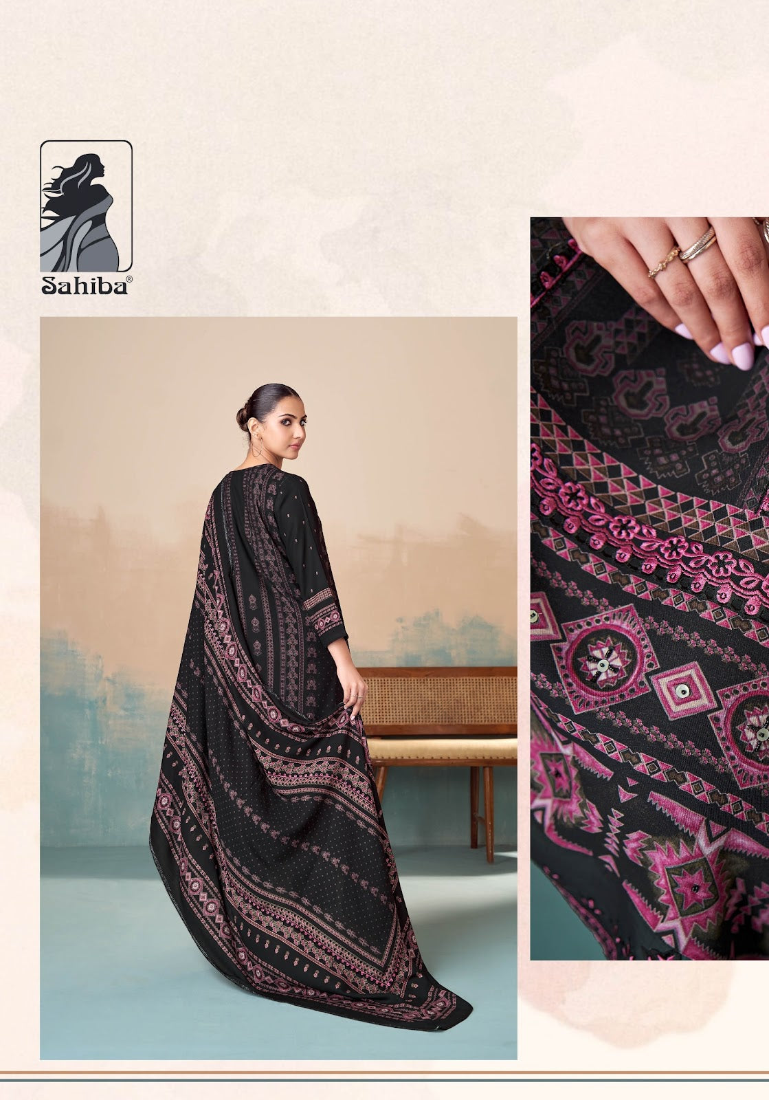 Pixel Sahiba Twill Pashmina Suits Supplier