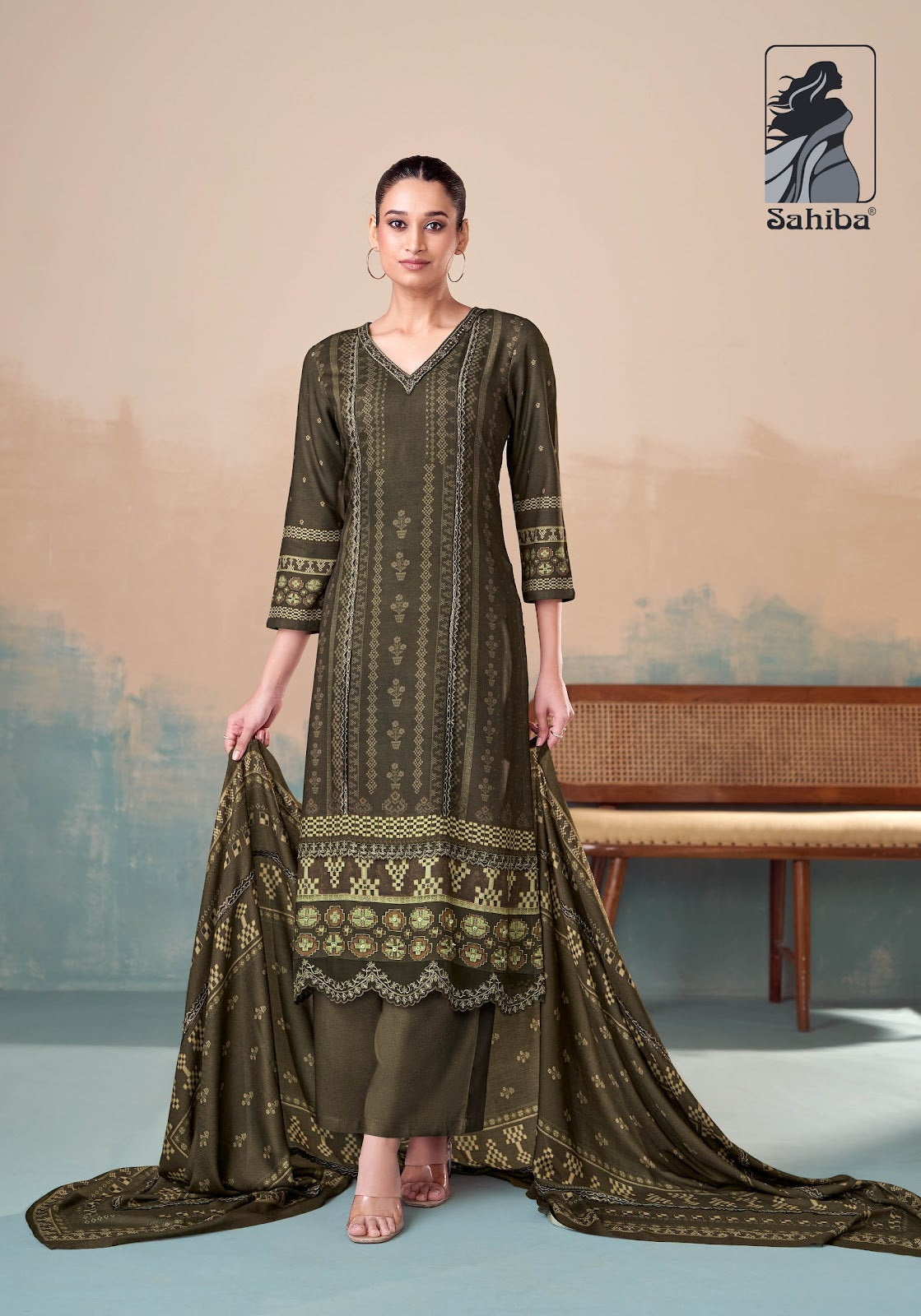 Pixel Sahiba Twill Pashmina Suits Supplier