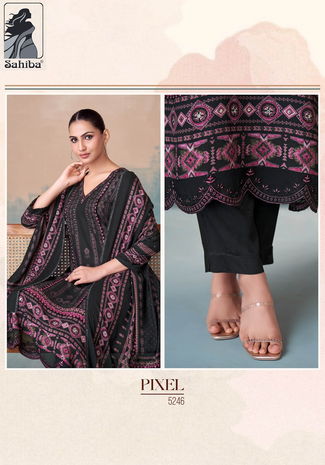 Pixel Sahiba Twill Pashmina Suits Supplier