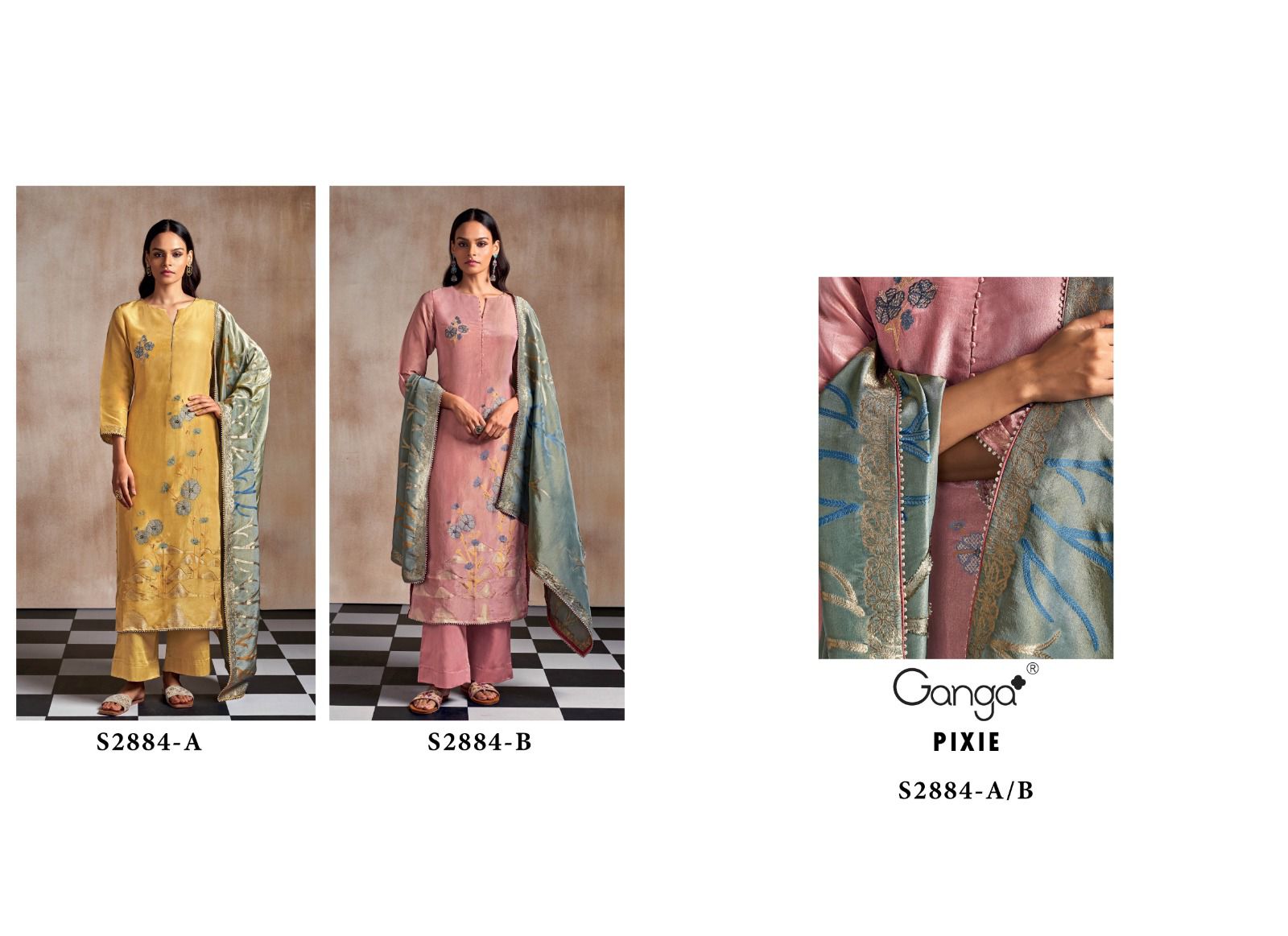 Pixie S2884 Ganga Silk Jacquard Plazzo Style Suits Wholesaler Gujarat