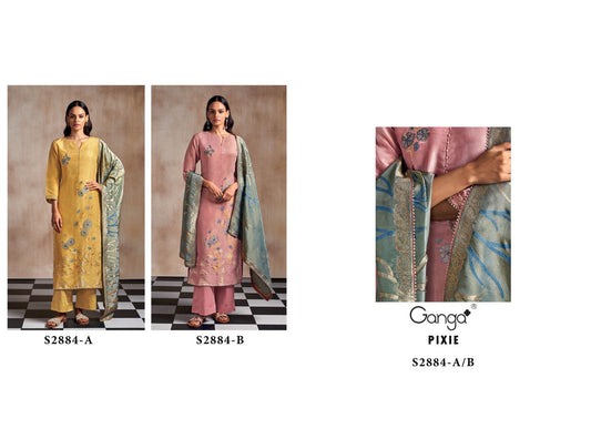 Pixie S2884 Ganga Silk Jacquard Plazzo Style Suits Wholesaler Gujarat