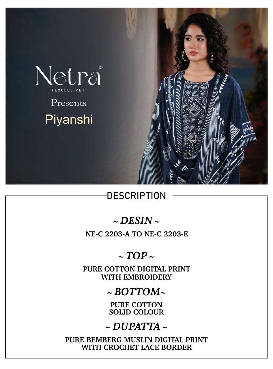 Piyanshi Netra Cotton Pant Style Suits Supplier