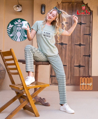 Plain-Print 030425 Lichi Tencil Pyjama Night Suits Manufacturer