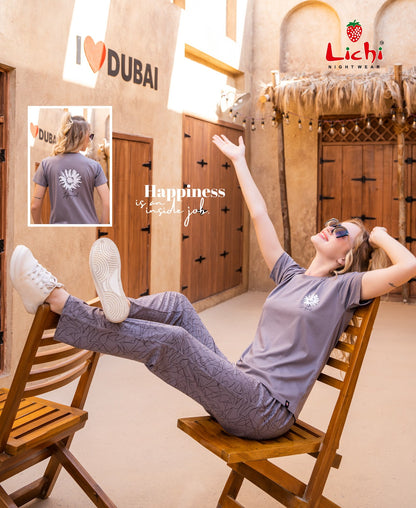 Plain-Print 030425 Lichi Tencil Pyjama Night Suits Manufacturer