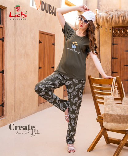 Plain-Print 030425 Lichi Tencil Pyjama Night Suits Manufacturer