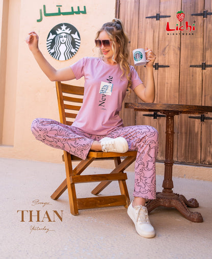 Plain-Print 030425 Lichi Tencil Pyjama Night Suits Manufacturer