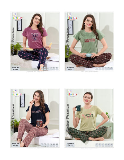 Plain-Print 051125 Belly Sinker Pyjama Night Suits Wholesale Price