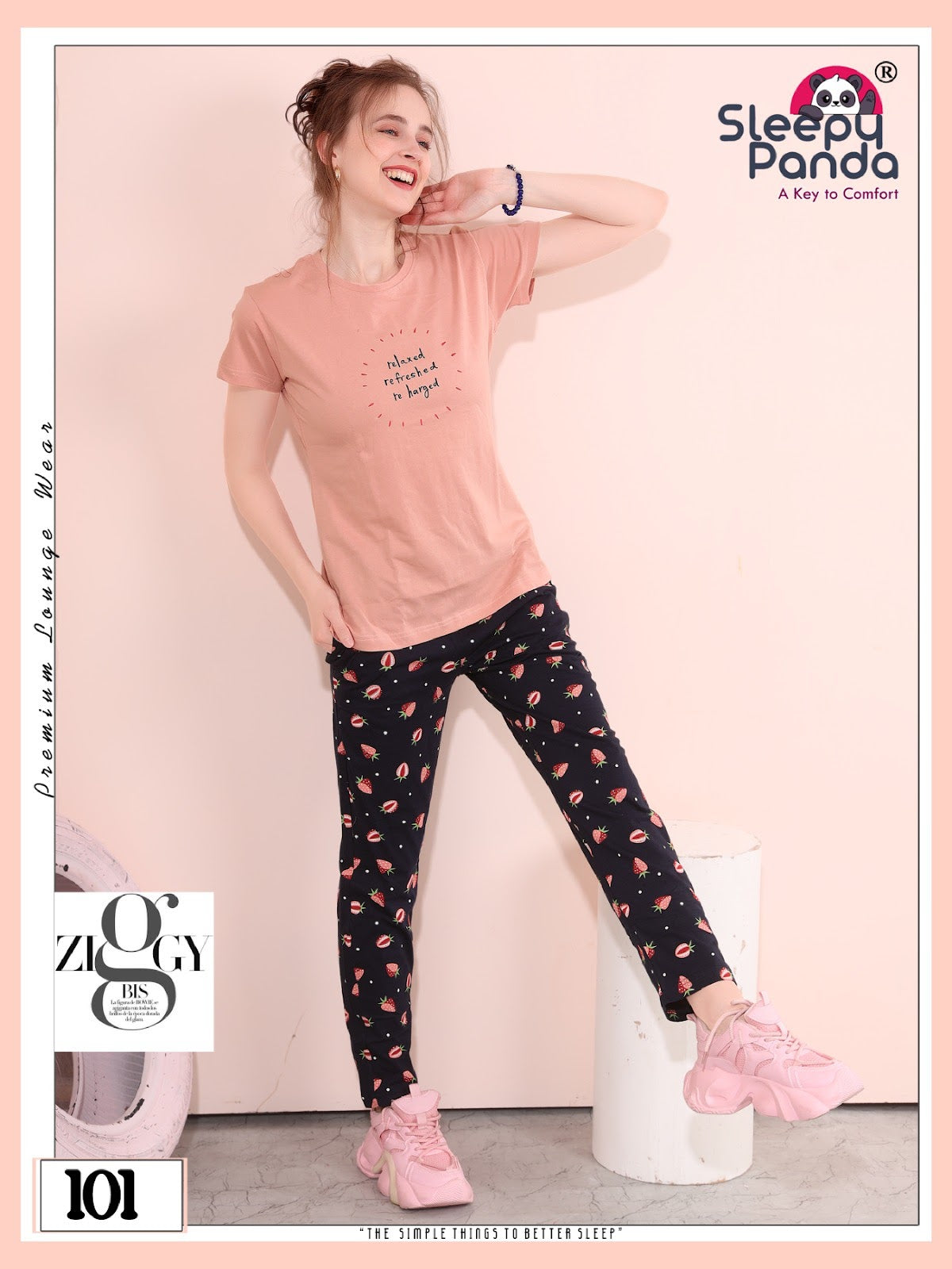 Plain-Print 101 Aastha Sleepy Panda Cotton Pyjama Night Suits Wholesaler India