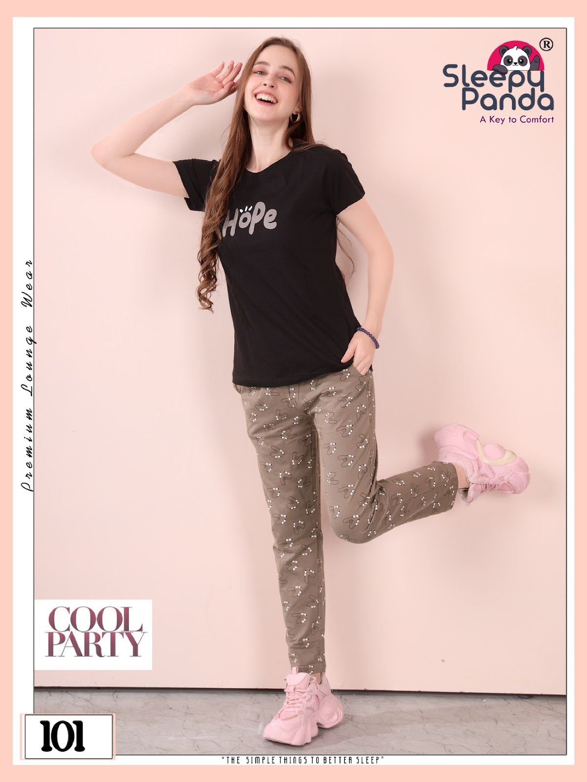 Plain-Print 101 Aastha Sleepy Panda Cotton Pyjama Night Suits Wholesaler India