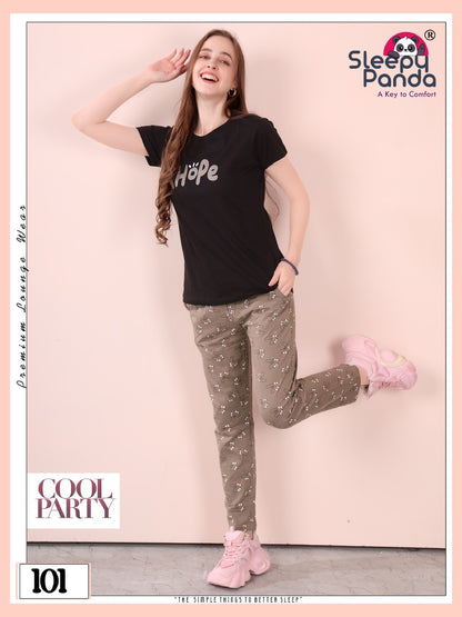Plain-Print 101 Aastha Sleepy Panda Cotton Pyjama Night Suits Wholesaler India