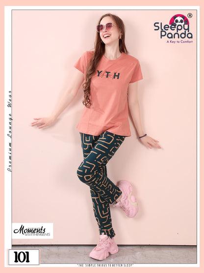 Plain-Print 101 Aastha Sleepy Panda Cotton Pyjama Night Suits Wholesaler India