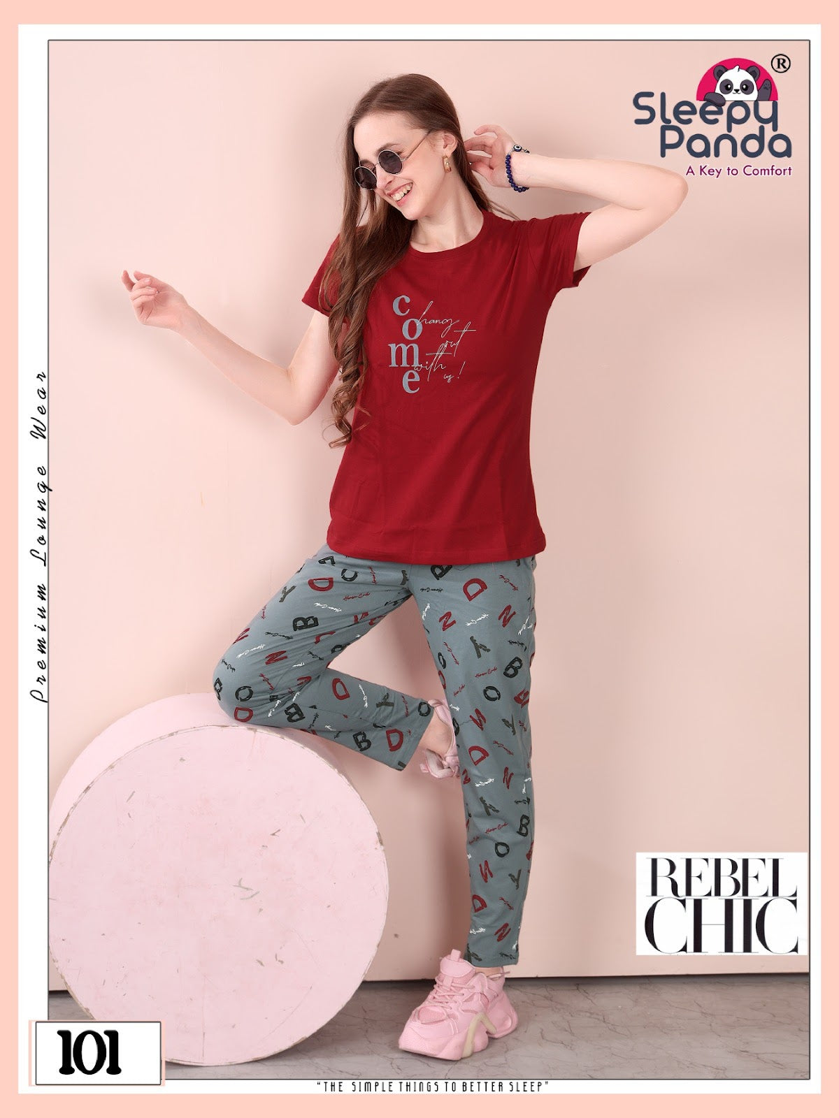 Plain-Print 101 Aastha Sleepy Panda Cotton Pyjama Night Suits Wholesaler India