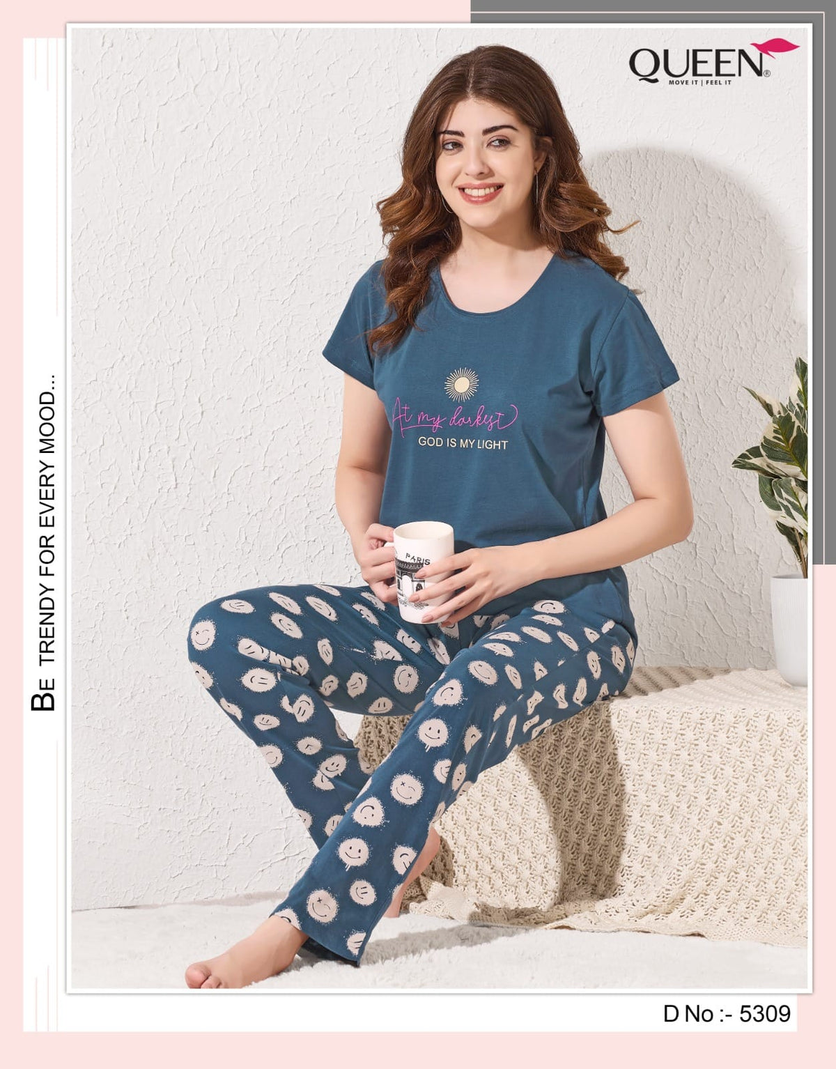 Plain-Print 1209 Queen Hosiery Cotton Pyjama Night Suits Exporter Gujarat