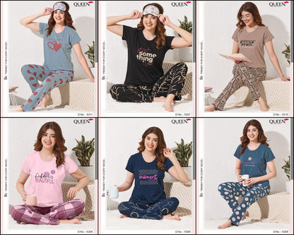 Plain-Print 1209 Queen Hosiery Cotton Pyjama Night Suits Exporter Gujarat
