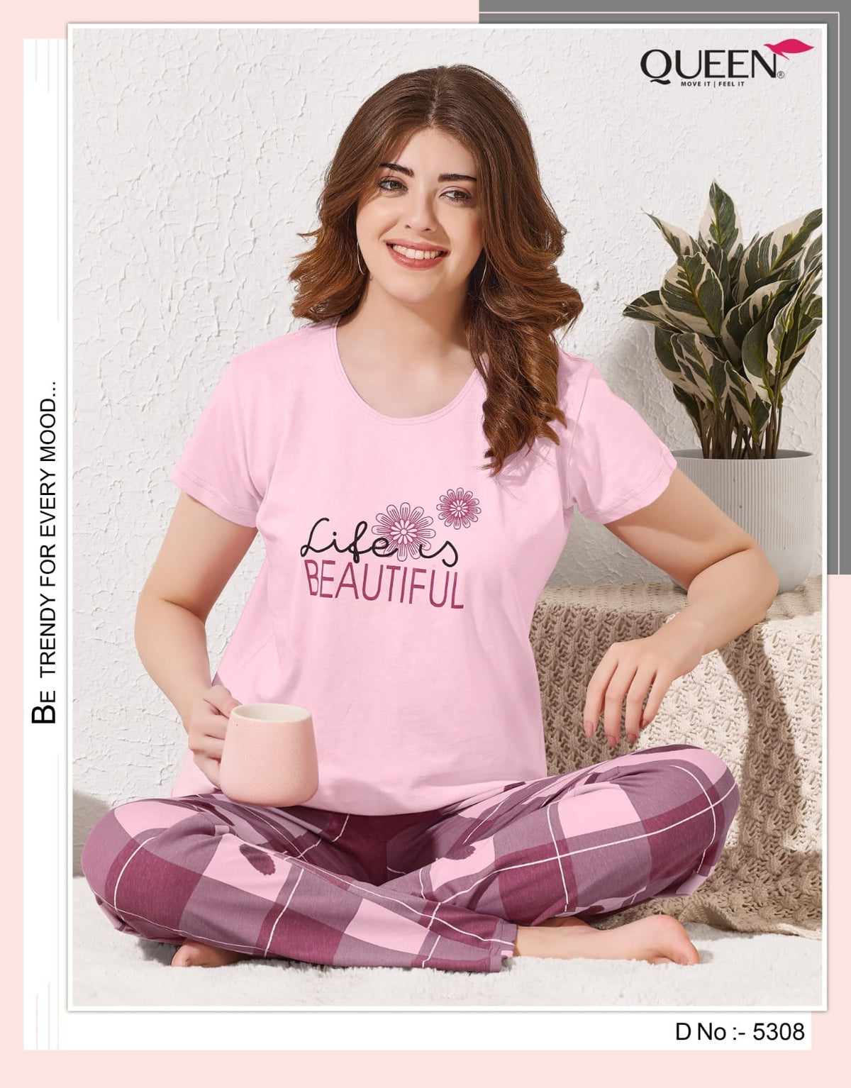 Plain-Print 1209 Queen Hosiery Cotton Pyjama Night Suits Exporter Gujarat
