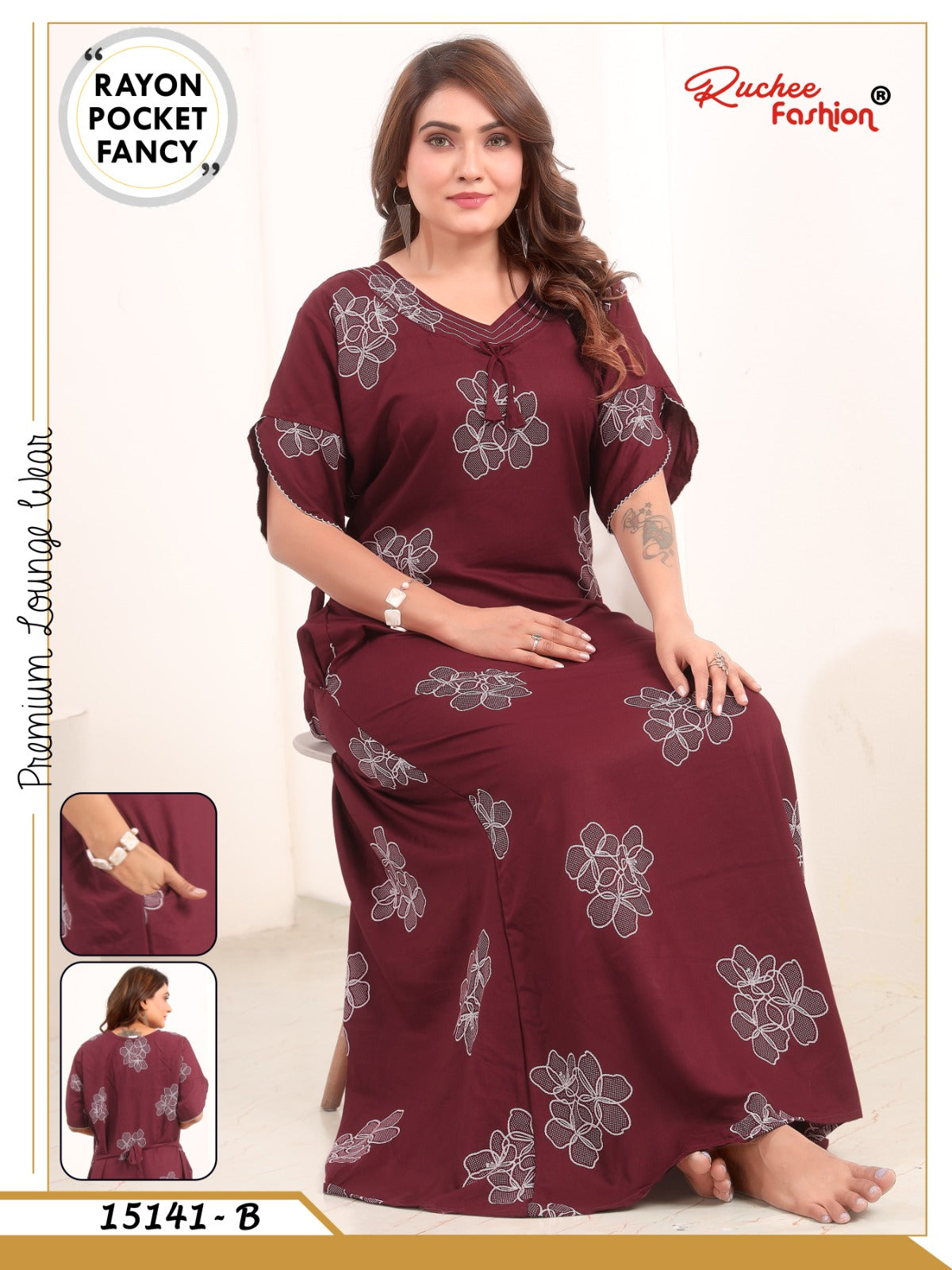Plain-Print 1706 Ruchee Fashion Rayon Night Gowns Exporter Ahmedabad