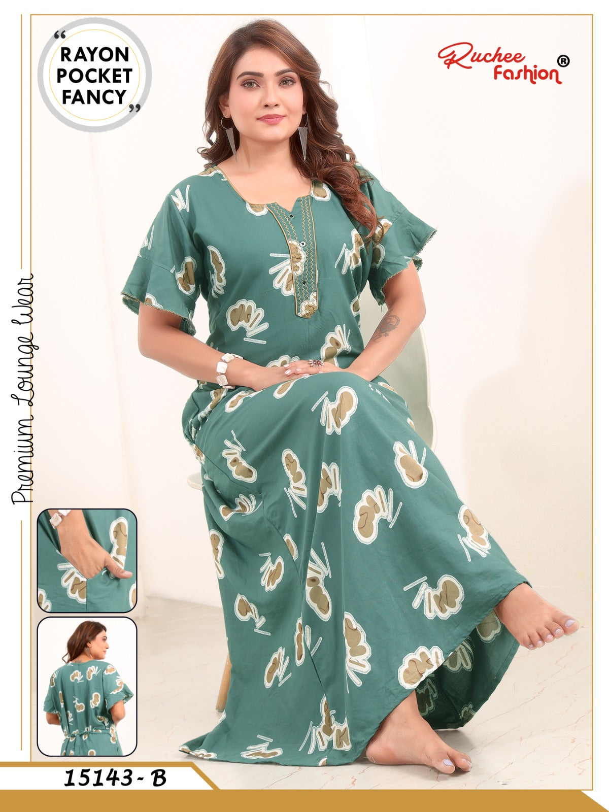 Plain-Print 1706 Ruchee Fashion Rayon Night Gowns Exporter Ahmedabad